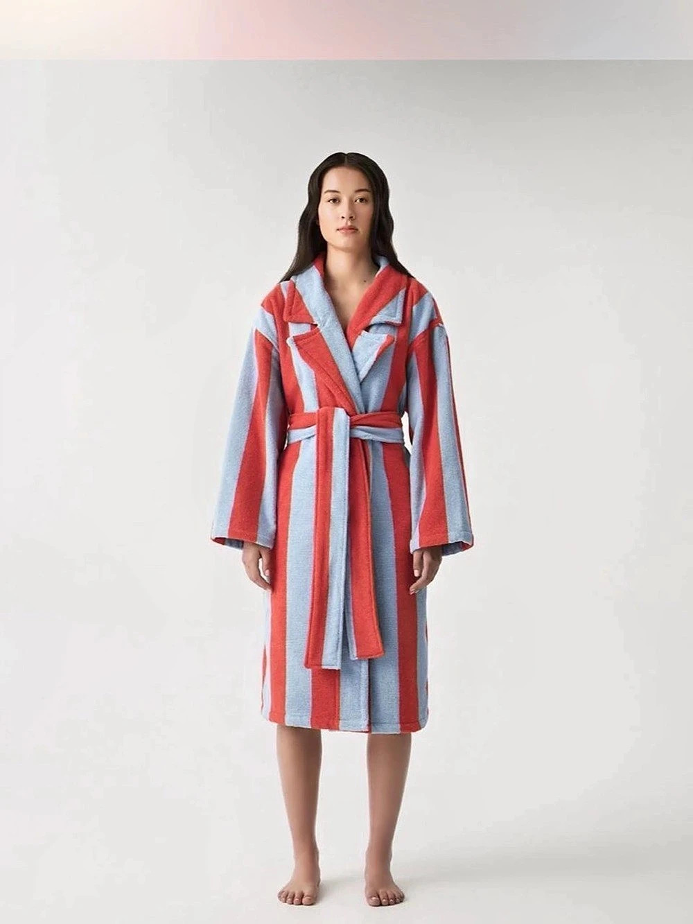 HOMMEY. Striped Cotton Robe Red & Blue Small/Medium